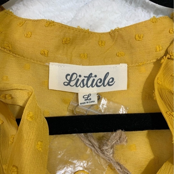 NWT Listicle Mustard Polka Dot Texture Button Up Blouse Top Lined. SZ L - Picture 8 of 10